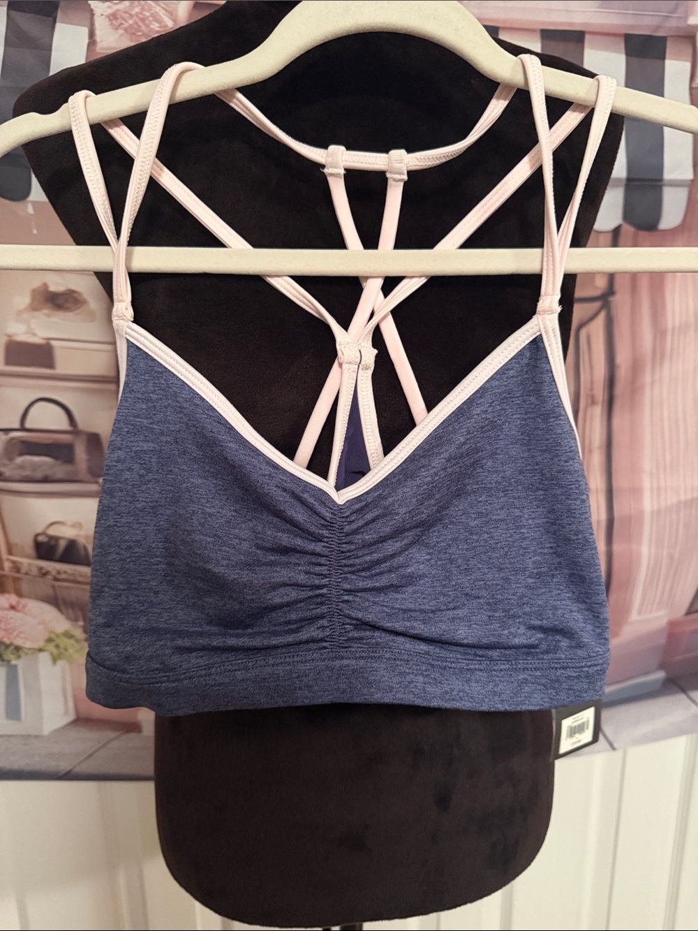 Old Navy Heather Blue Sports Bralette with Pale Pink Straps